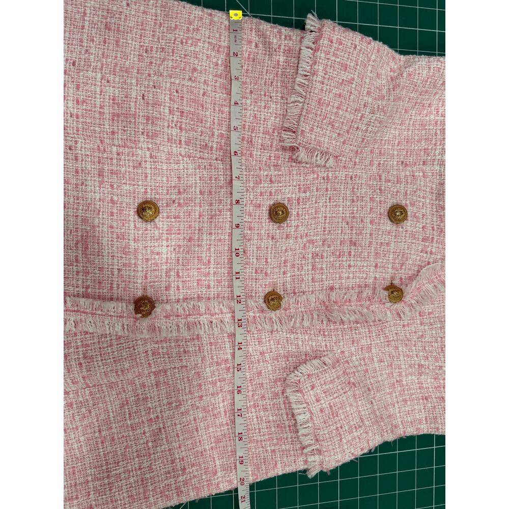 Pink Boucle Tweed Blazer Dress Fringe Gold Button Coquette Old Money Mini Paris - Picture 12 of 13